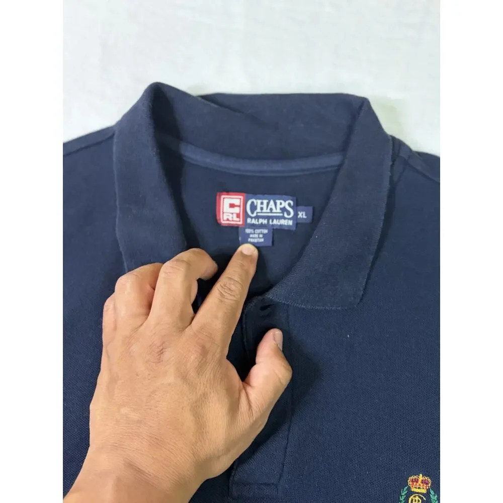 VTG Chaps Ralph Lauren Polo Shirt Men’s XL Navy Crest Logo 100% Cotton Classic